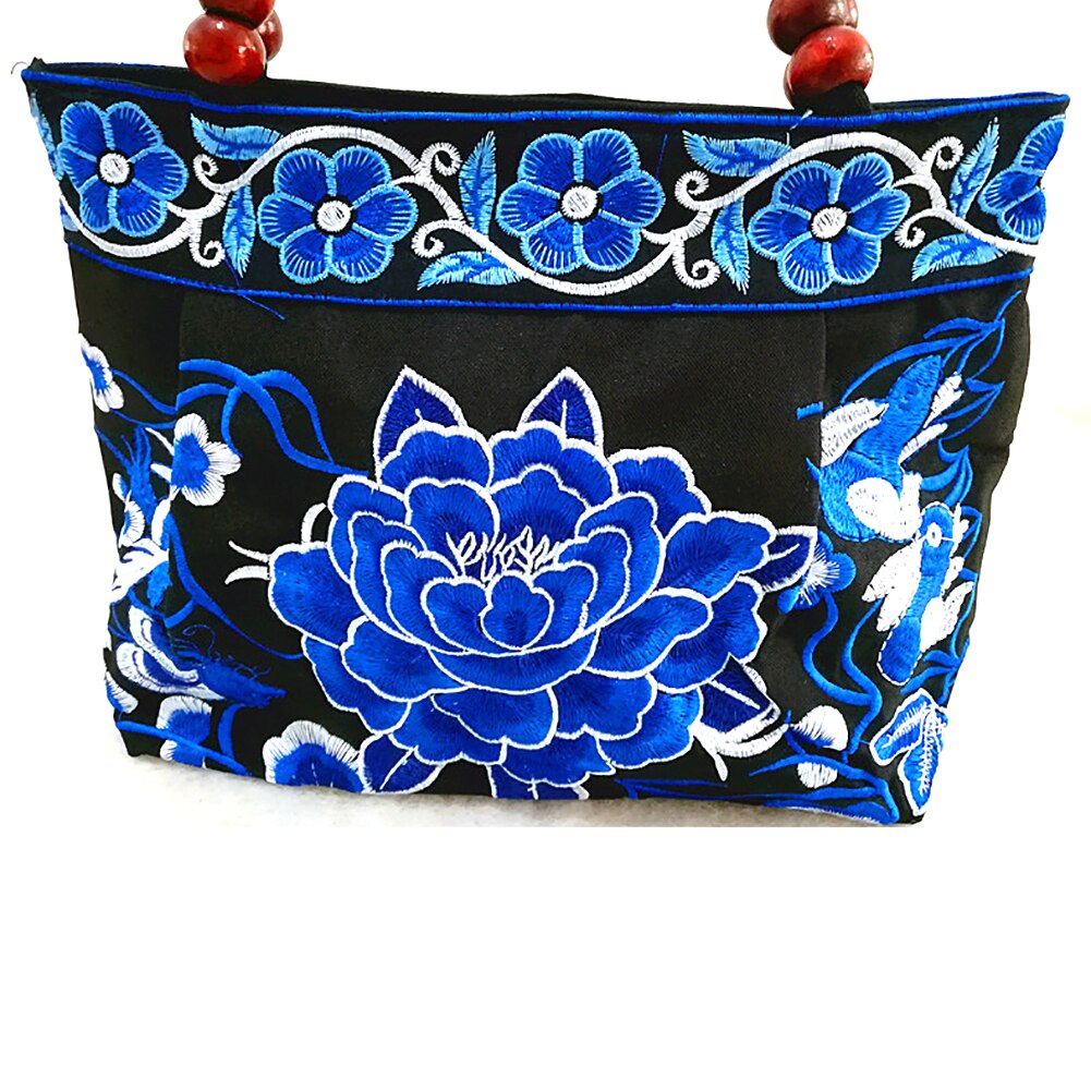 Borduurwerk Etnische Reizen Schoudertas Vrouwen Tassen Handgemaakte Dubbele Geconfronteerd Bloem Vintage Geborduurde Canvas Hout Kralen Handtas