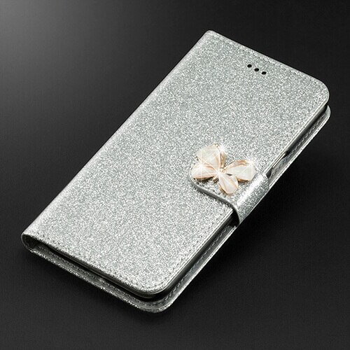 Para Huawei Honor 3C/G630 G630-U20 G630-U10 nueva cubierta de lujo Flip Pu Funda de cuero con ranura para tarjeta cartera: Silver butterfly