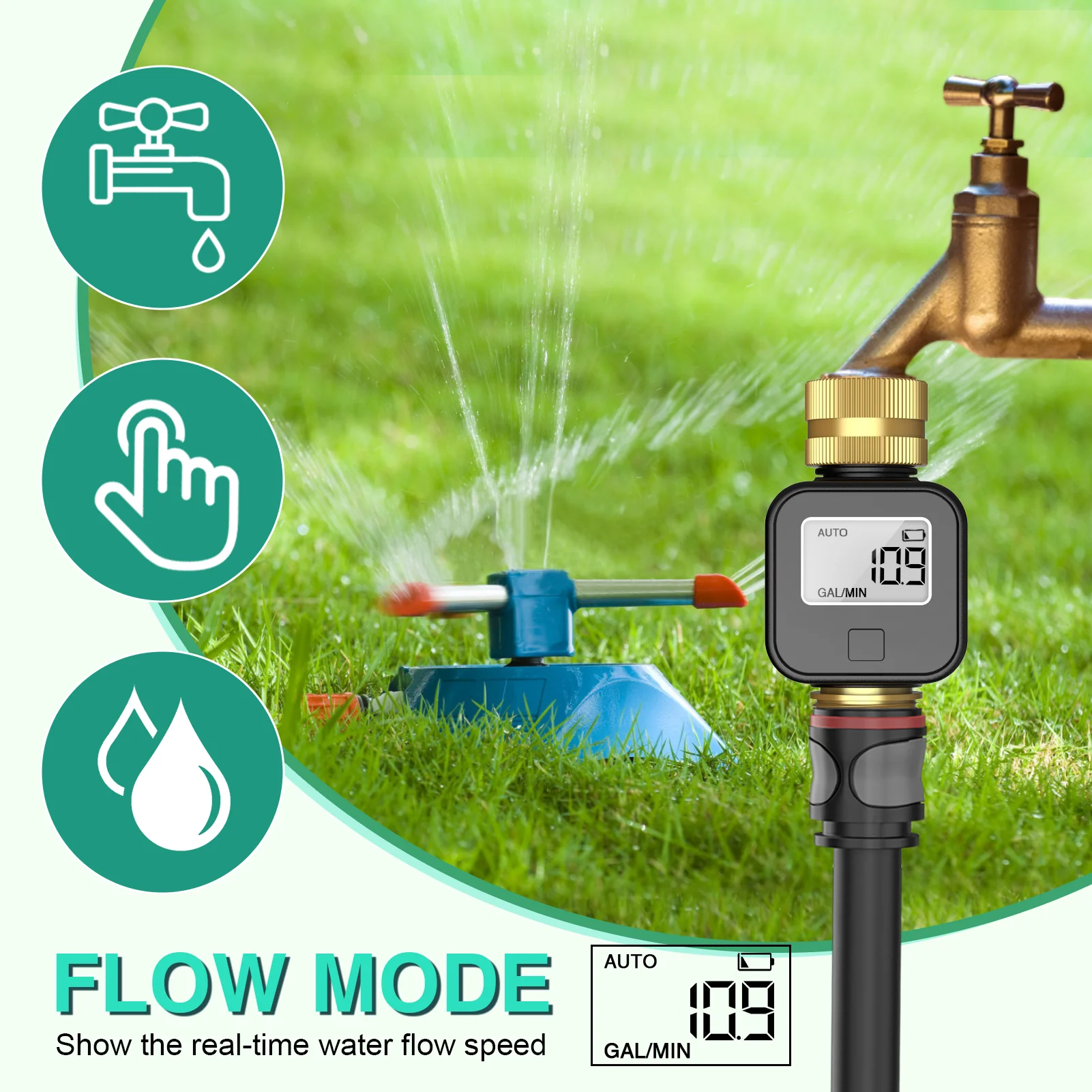 Digital Water Flow Meter High Accuracy IP6X Measure Water Consumption and Flow Rate for Outdoor Garden Watering Irrigation Hose