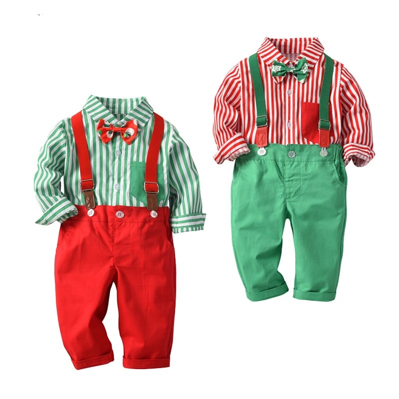 Wasailong Kids Baby Boys Christmas Clothing Set Long Sleeve Shirt+Suspender Pants 2Pcs/Set Outfits Suit for Toddler Boys 12M-4T