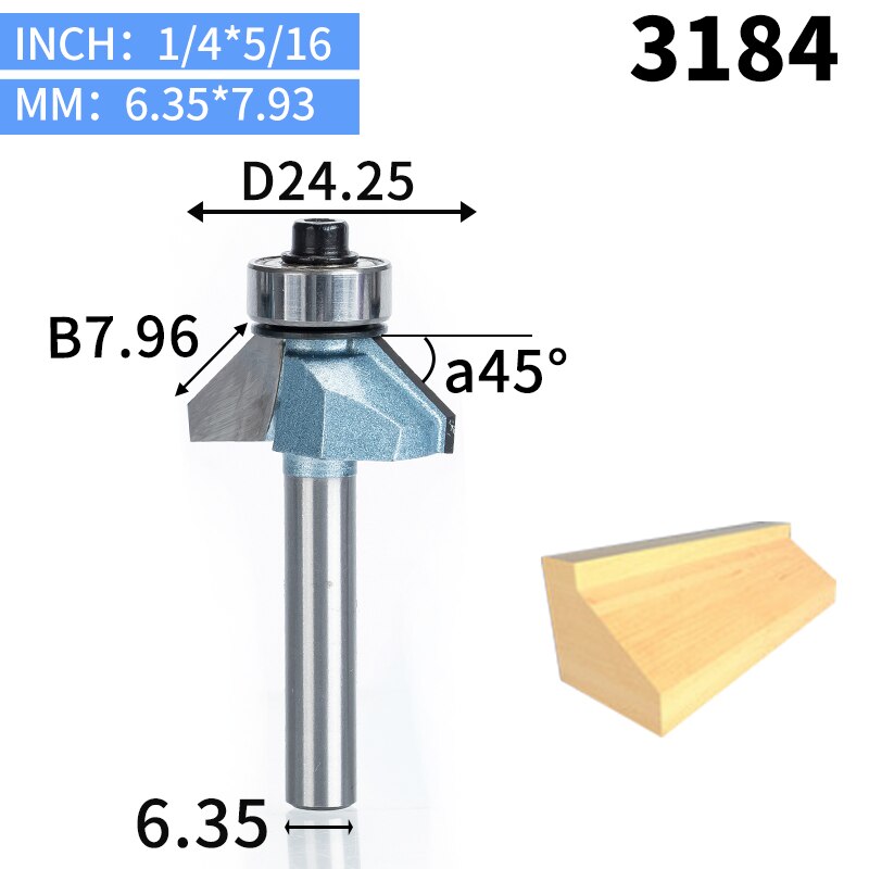 HUHAO 1pcs 1/2"1/4" Shank Chamfer Cutter Industrial grade Router Bits for wood Horse Nose Bit 45 Deg CNC Woodworking Tool endmil: 3184