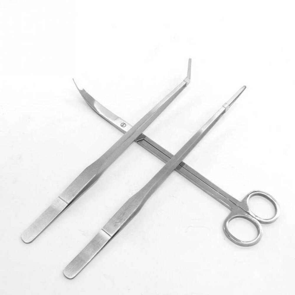 3pcs/lot Stainless Aquarium Tank Aquatic Plant Maintenance Curve Straight Tweezers Curved Scissors Tools Kit Set