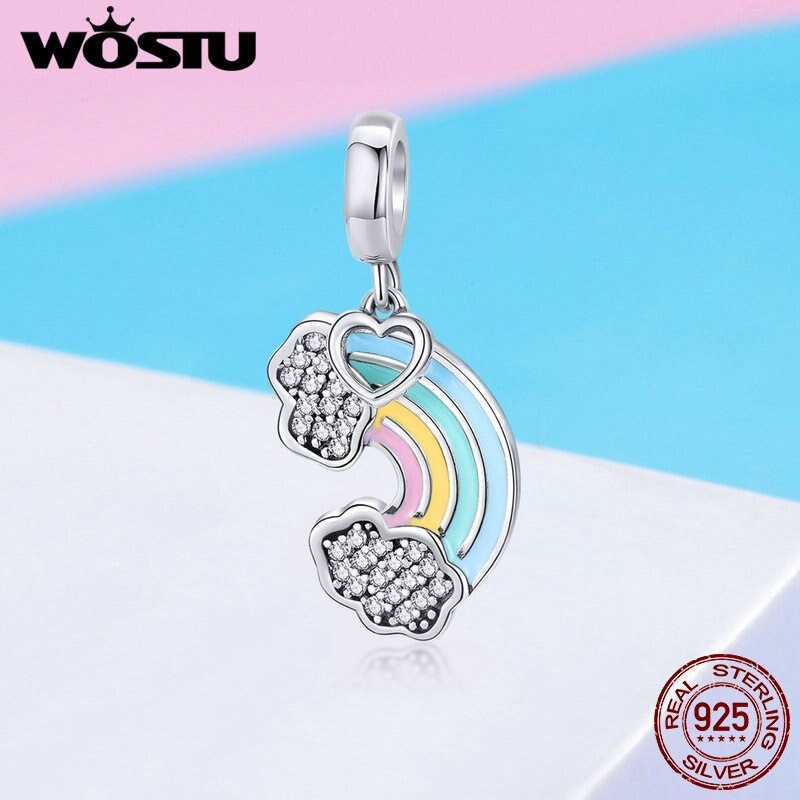 WOSTU 925 Sterling Silber Regenbogen der Liebe Baumeln Reize passen Ursprüngliche DIY Armbinde Anhänger Schmuck Grilfriend CQC905