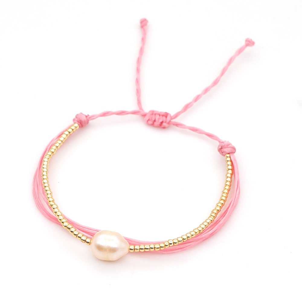 GO2BOHO Bracelet For Women Freshwater Bracelets Jewelr Natural Pearls Pulsera Gold Color Beaded Pearl Rope Handmade Armband: ZZ-B200074A