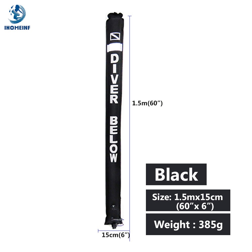Oberflächenboje 1.5m 1.8m farbige tauchboje mit guter sichtbarkeit, aufblasbare sicherheitsboje für taucher, zubehör für tauchausrüstung: 1.5m 15cm schwarz