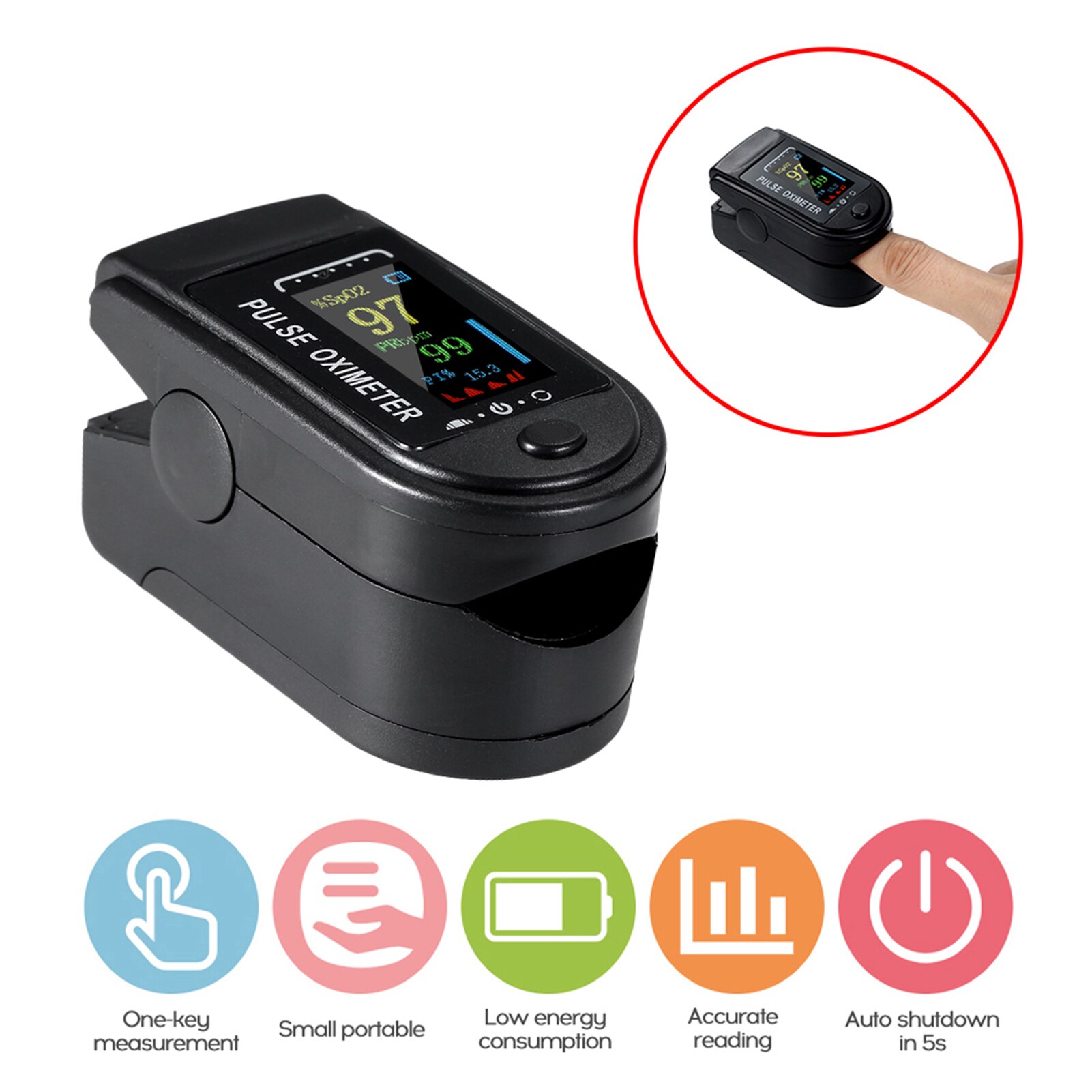 Digital Finger Pulse Oximeter Blood Oxygen Monitor Oxygen Saturation Monitor OLED Display without Battery MINI Oximetro: Black
