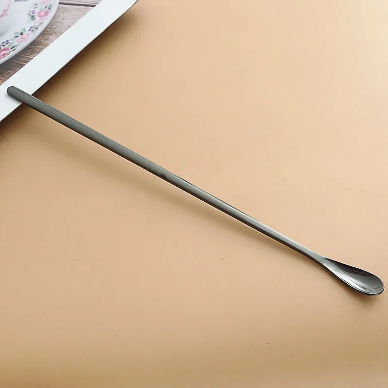 Long Handle Stirring Spoon Stainless Steel Food Grade Coffee Utensil Waterdrop Shape Ice Spoon Honey Cocktail Mixing Bar Tool: grey / S