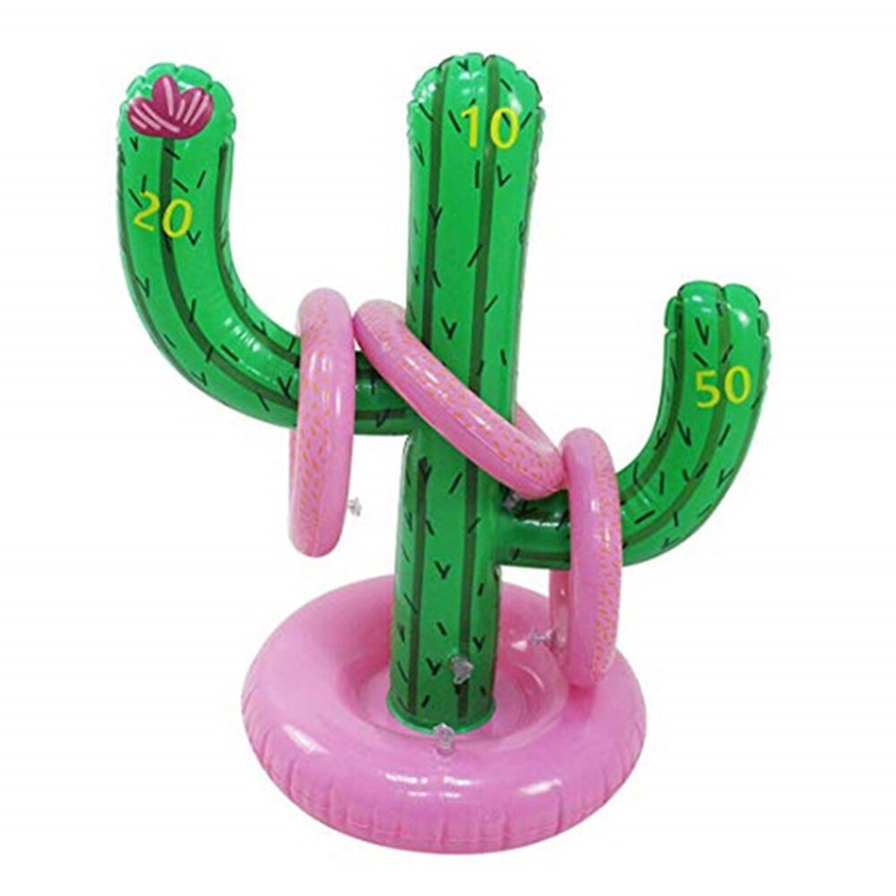 1 conjunto de pvc cactus inflável em forma de festa de praia brinquedos crianças anel lance brinquedo (1pc cactus + 3 pces anel)