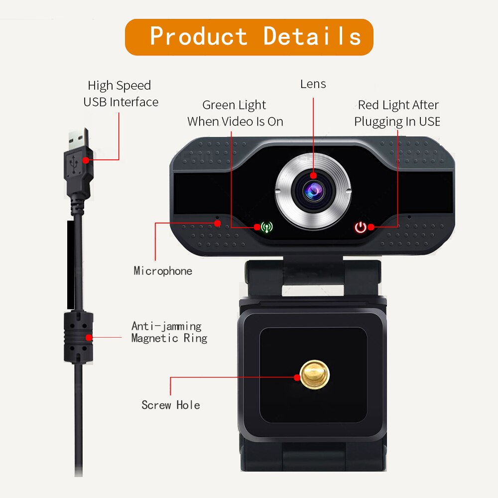 1080P Web Camera USB HD Webcam Built-in Microphone Smart Computer Webcam for Conference Video Online Class Live Teaching