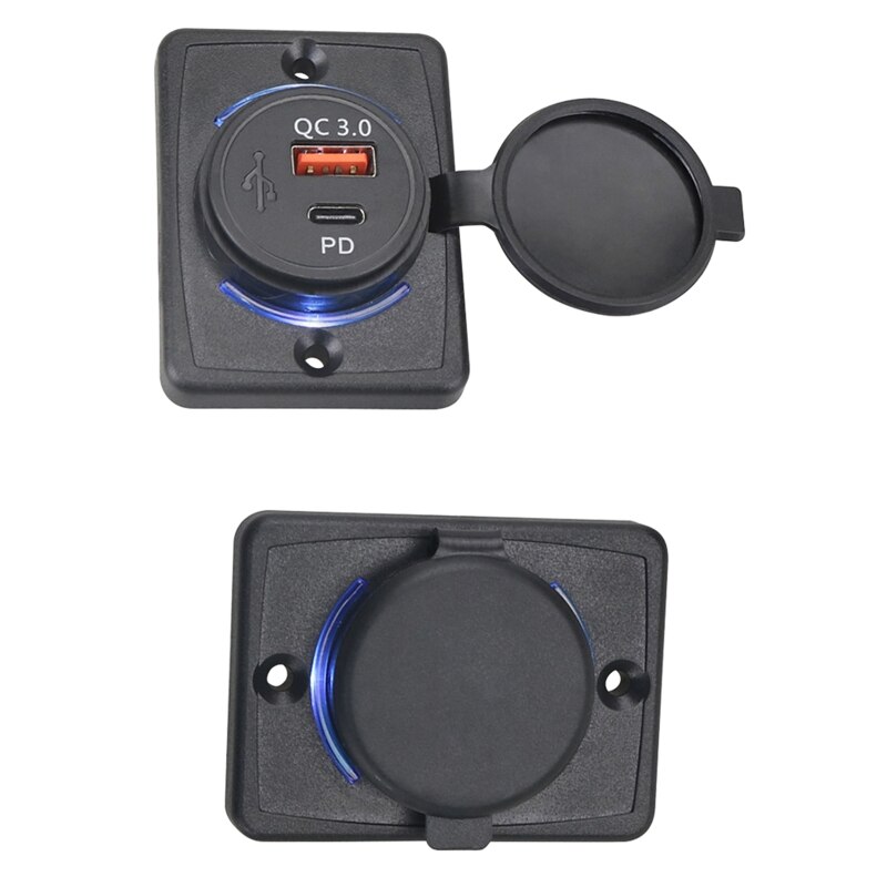 12V-24V USB C &amp; USB Dual Port PD &amp; QC 3.0 Car Charger Socket Power Outlet Charging Adapter for Car, Boat, Marine