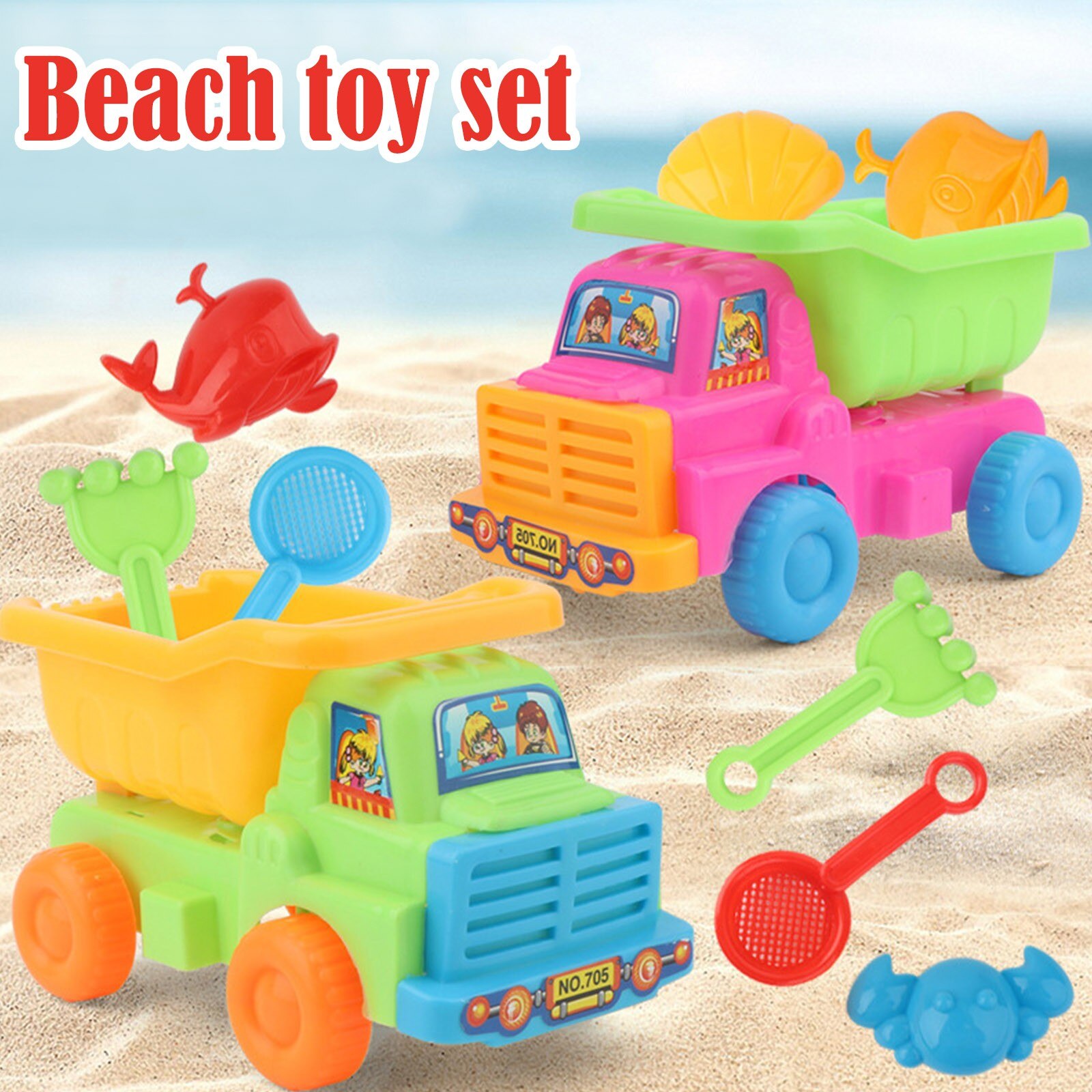 5 Stks/set Kids Strand Vrachtwagen Schop Hark Dier Mallen Kit Tuin Zandbak Zwembad Opslag Toy Collection Zand Weg Strand