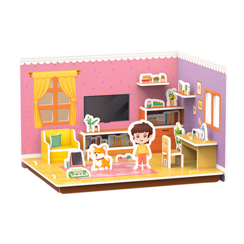 Three-Dimensional House Assemble Model Handmade DIY 3D Paper Card Puzzle Parent-Child Interaction Children's Toys: WHITE
