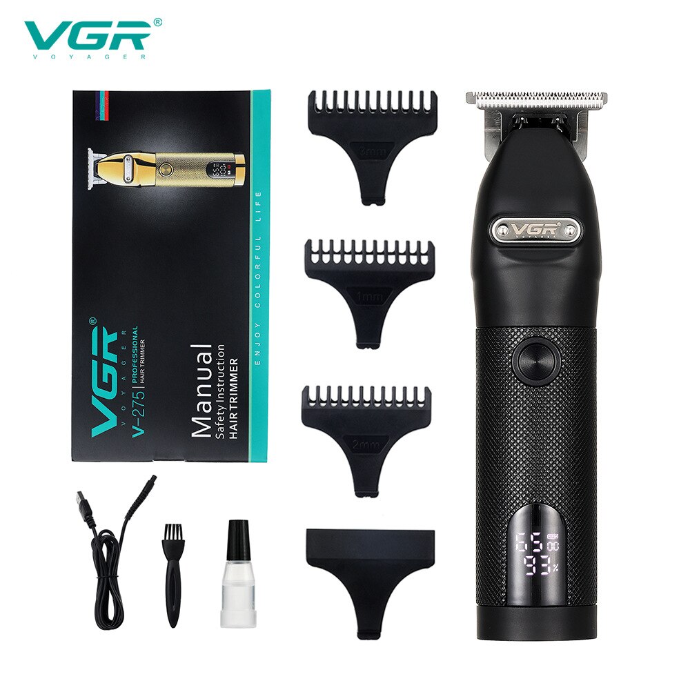 Vgr 275 Elektrische Tondeuse Professionele Persoonlijke Verzorging Kapper Trimmer Voor Mannen Scheerapparaat Lcd Oplaadbare Metalen Clippers Vgr V275: Black