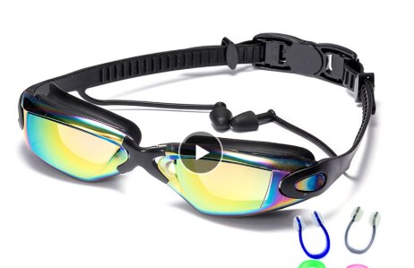 Svømmebriller briller med ørepropper næseklemme elektroplade vandtæt silikone очки для плавания adluts: Grøn