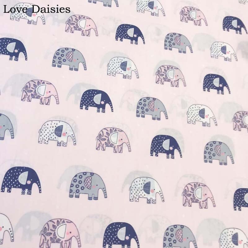 Tela de sarga de algodón para tejido de elefante pequeño de dibujos animados, gris y rosa, para ropa de cama de cuna, cojín, Sábana, decoración de trabajo manual