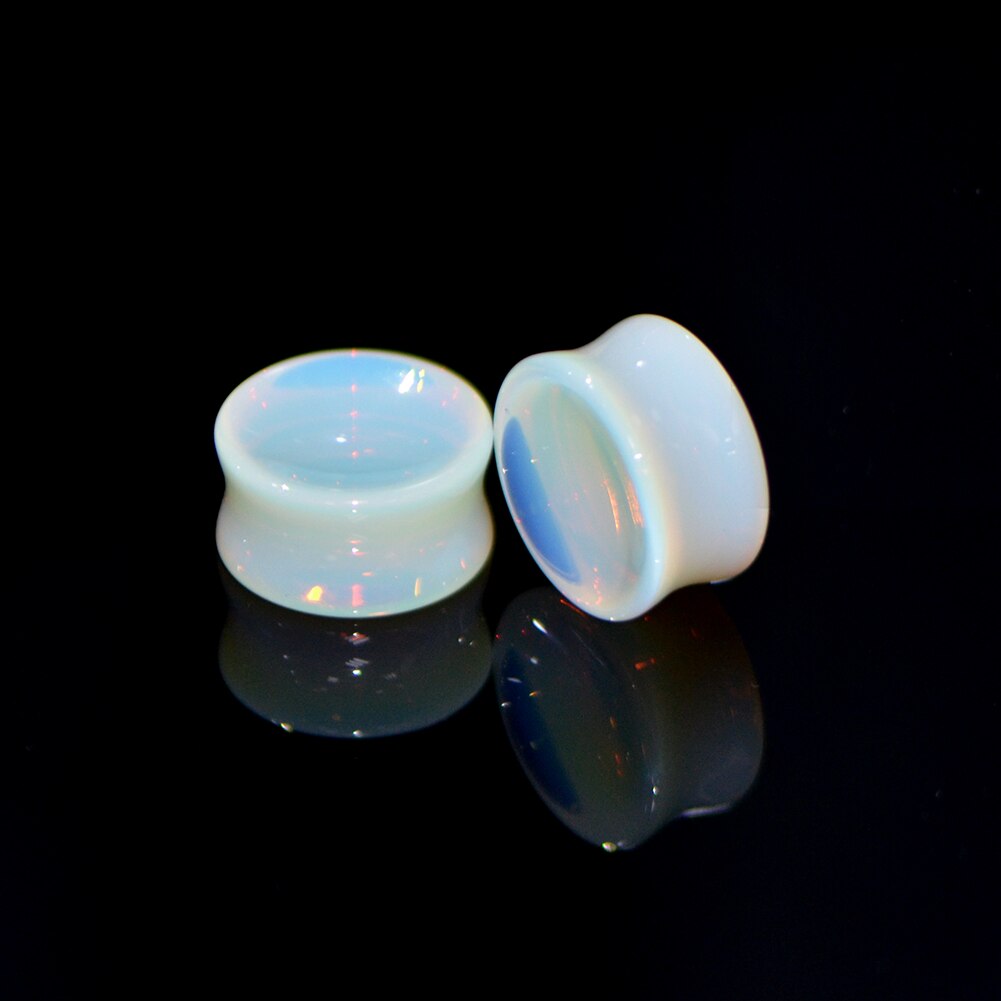 KÖRPER PUNK Neue Konkaven Stein Plugs und Tunnel Piercing Opalite Flesh Ohr Expander Gauges Bahren Körper Schmuck 2 stücke Set