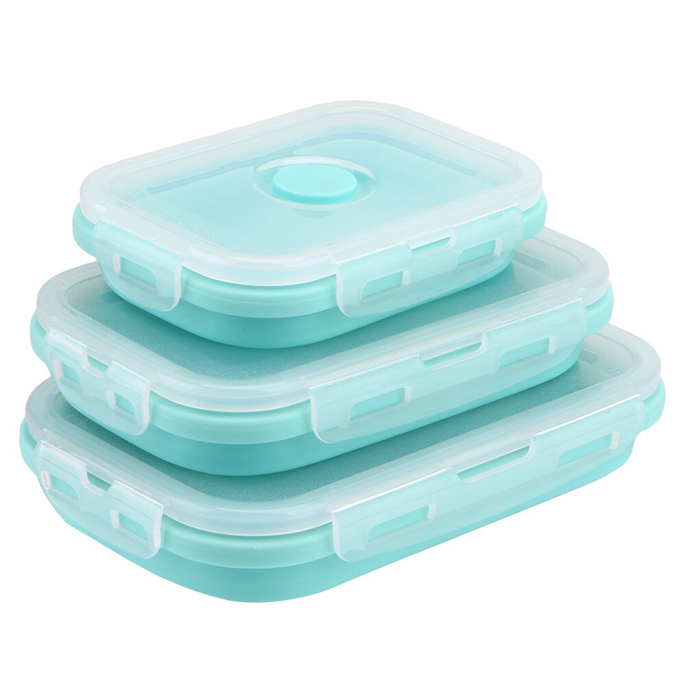 3 Stks/set Opvouwbare Siliconen Gunstig Lunchbox Keuken Accessoires Bento Dozen Lunchbox Voedsel Fruit Salade Opbergdoos: Blauw