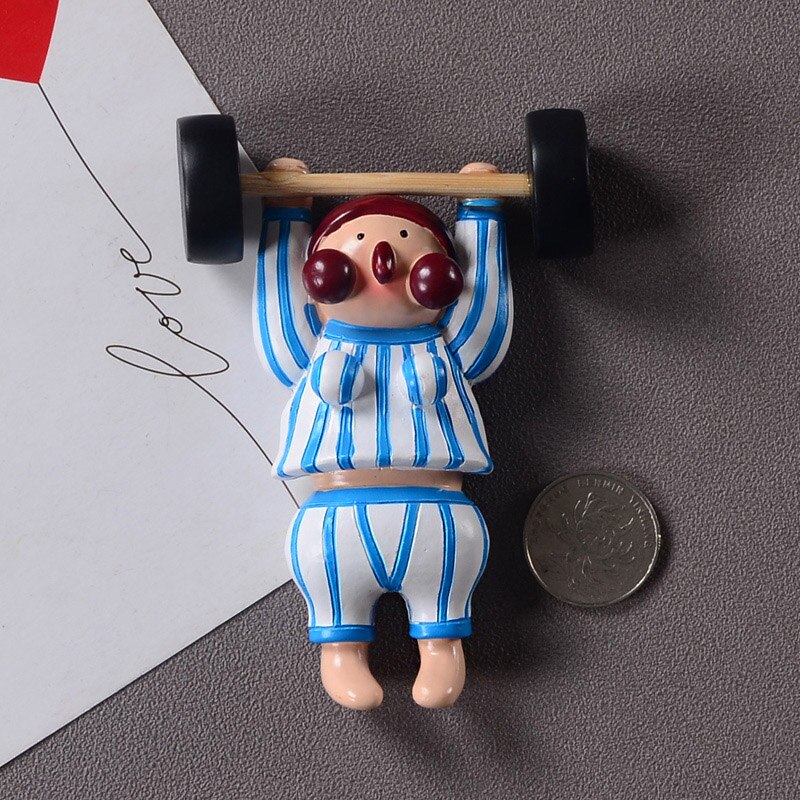 Cartoon Koelkast Magneet Leuke Europese Stijl Grappige Gewichtheffen Gewichtsverlies 3D Resin Magneten Decoratie Koelkast