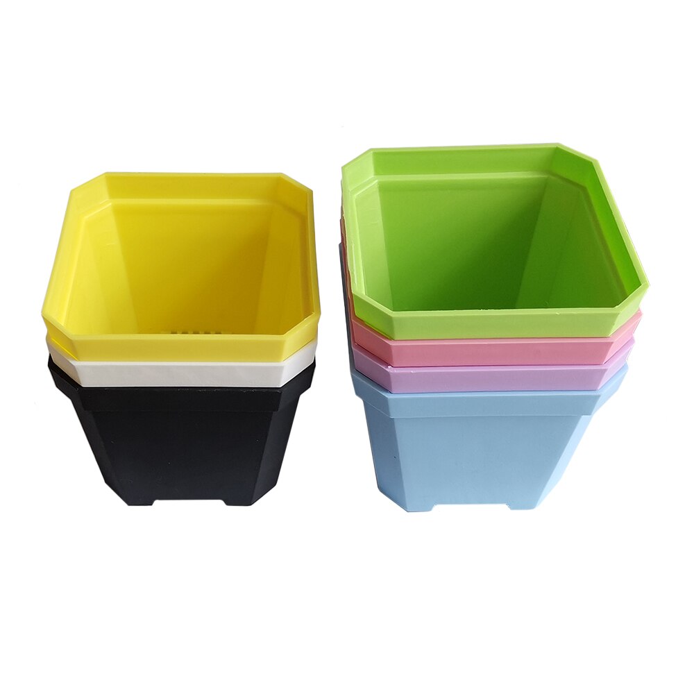 14 Pcs Plastic Dikker Vierkante Bloempotten Home Tuin Kantoor Vetplant Pot Snoep Kleur Kas Kwekerij Potten 10Cm * 10Cm