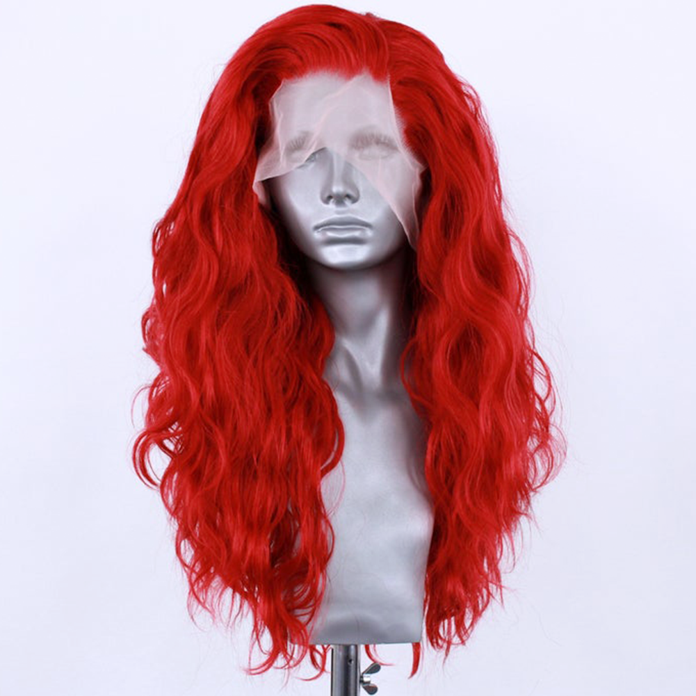 RONGDUOYI Natural Wave Lace Front Wig Red Hair Synthetic Lace Wigs for Women Cosplay Wig Natural Hairline High Temperature Fiber
