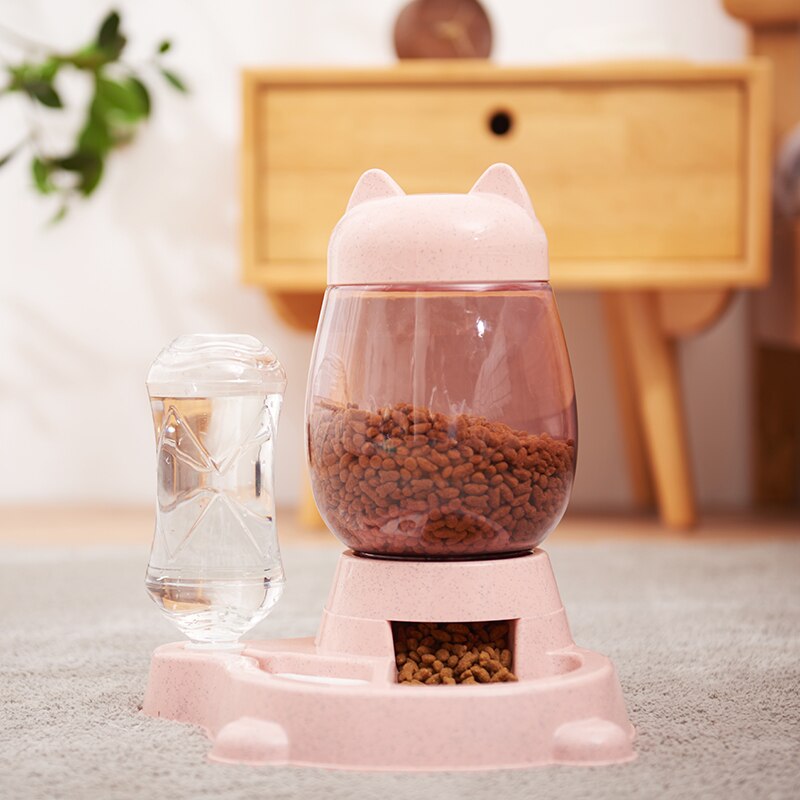Haustier Hund Katze Schüssel Brunnen Automatische Wasser Lebensmittel Zubringer Spender Container Für Katzen Hunde Trinken essen Haustier Produkte: Rosa