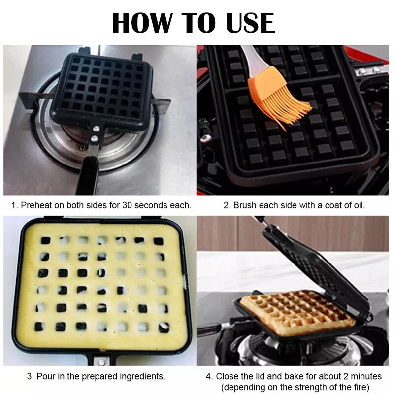 Wafel Pan Iron Anti-aanbak Wafelijzer Pan Gasfornuis Top Wafel Koekenpan Pannenkoek Voor Sandwich Broodrooster Ontbijt Koekenpan