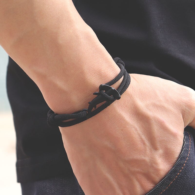 Mężczyźni bransoletka lina podwójna warstwa regulowany urok Braslet lato biżuteria plażowa Shark Braclet czerwony biały ciąg Brazalete Unisex: Black Black