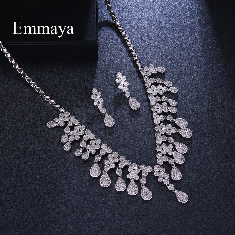Emmaya Waterdrop Cubic Zirkoon Clear Ketting Earring Bruids Sieraden Sets Vrouwelijke Shiny Valentijnsdag Accessoires