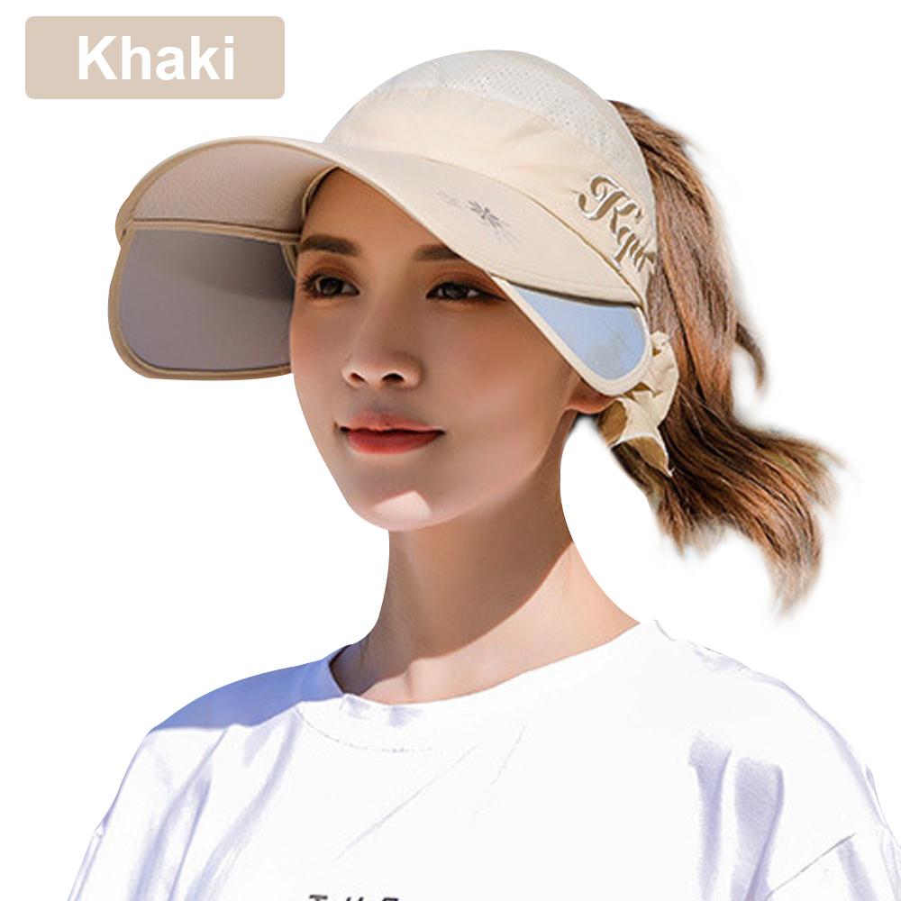 Solhatt kvinner uttrekkbar solskjermhatt fiske fisher strandhatt utendørs uv-beskyttelse ball cap koreansk stil reisehatt: Khaki