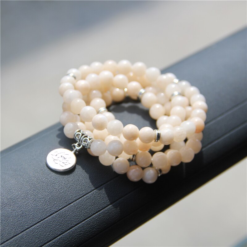 Trendy Vrouw Mala Ketting & Armbanden voor Vrouwen Wit Angelite Jades Yoga Armband Mala Lotus 108 Kralen Armband