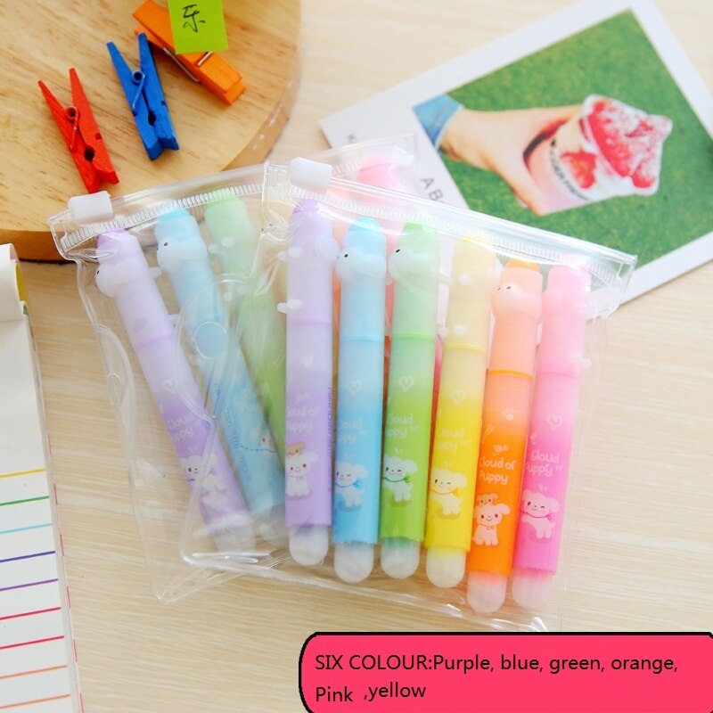 6 colores/caja cute kawaii oblicuo minii rotuladores marking keynote dibujo pluma arte suministros