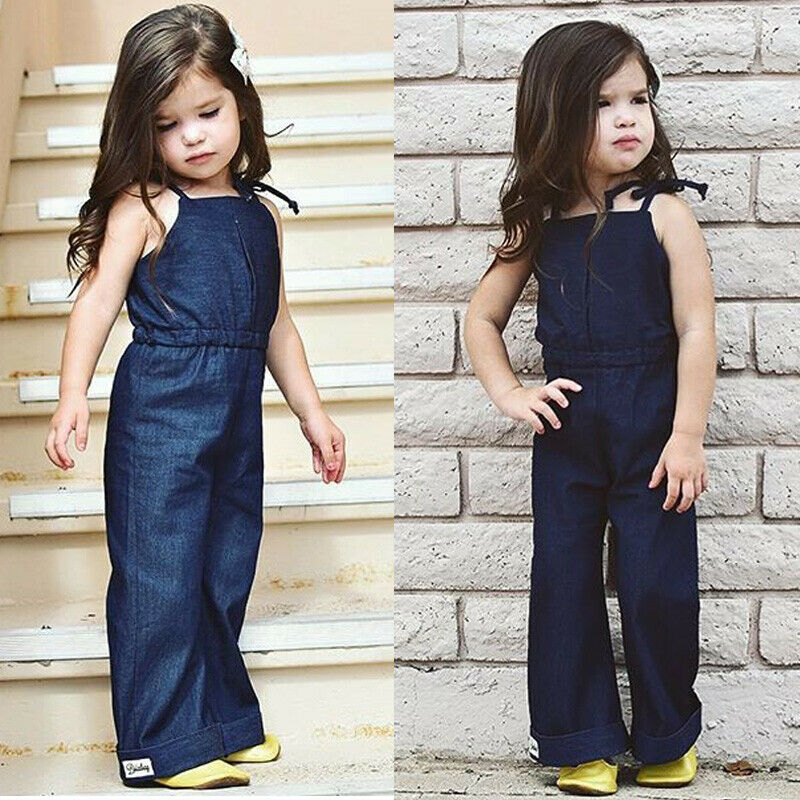 1-7Y Bambino Del Bambino Dei Bambini Del Bambino Della Ragazza Tute E Salopette Strap Backless Sleeveless Del Denim Bib Campana Pantaloni di Fondo Del Pagliaccetto Della Tuta Vestiti Vestiti Vestiti Del Bambino