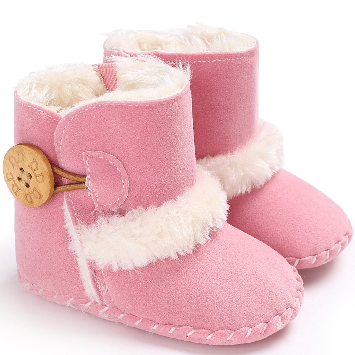 Baby Meisje Winter Warm Flock Snowboots 0-18M Baby Peuter Casual Solid Anti Slip Platte Ronde teen Schoenen: Roze / 0-6 months