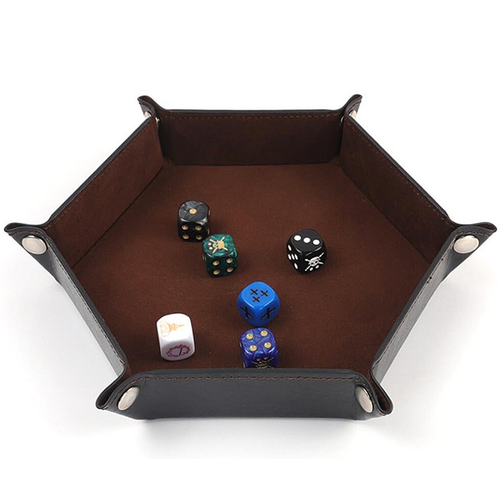 Vouwen Dobbelstenen Hexagon Lade Rolling Lade Dobbelstenen Opbergdoos Voor Tafel Games Leather & Flanel Opslag Houder Voor Thuis: Bruin