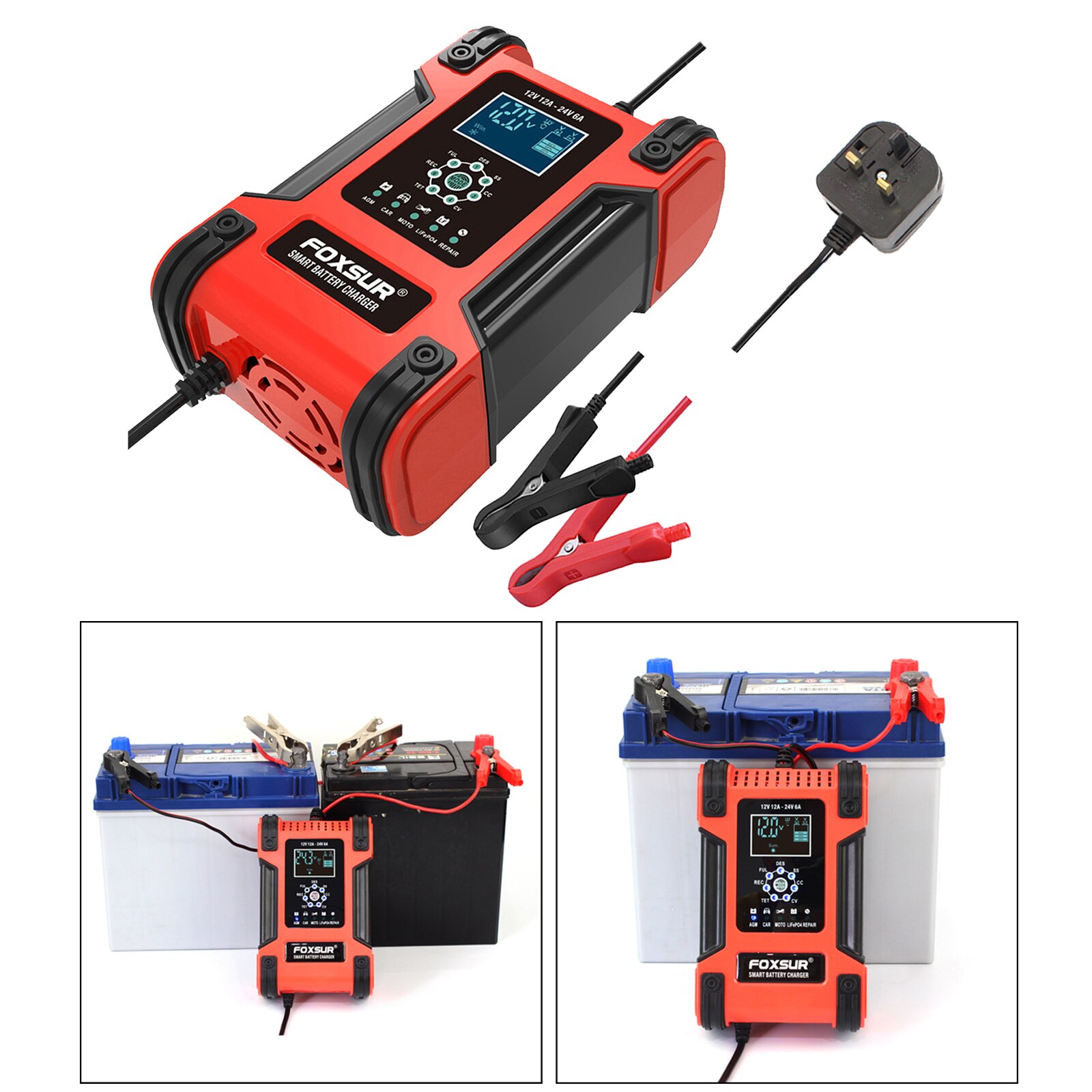 Car Battery Charger 12V 12A Fast Power Emergency Automatic Charging UK Plug