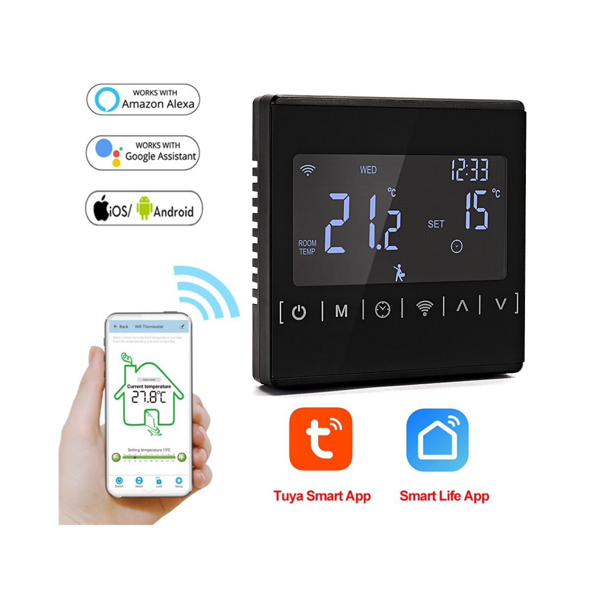 WiFi Smart Thermostat Temperature Controller for Water/Electric floor Heating Water/Gas Boiler Works with Alexa Google Home