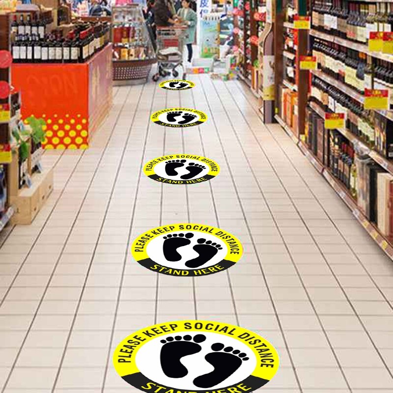 20PCS Social Distancing Floor Decals Stickers Waterproof Anti-Slip Stickers Stand Here Safety Floor Sign Marker