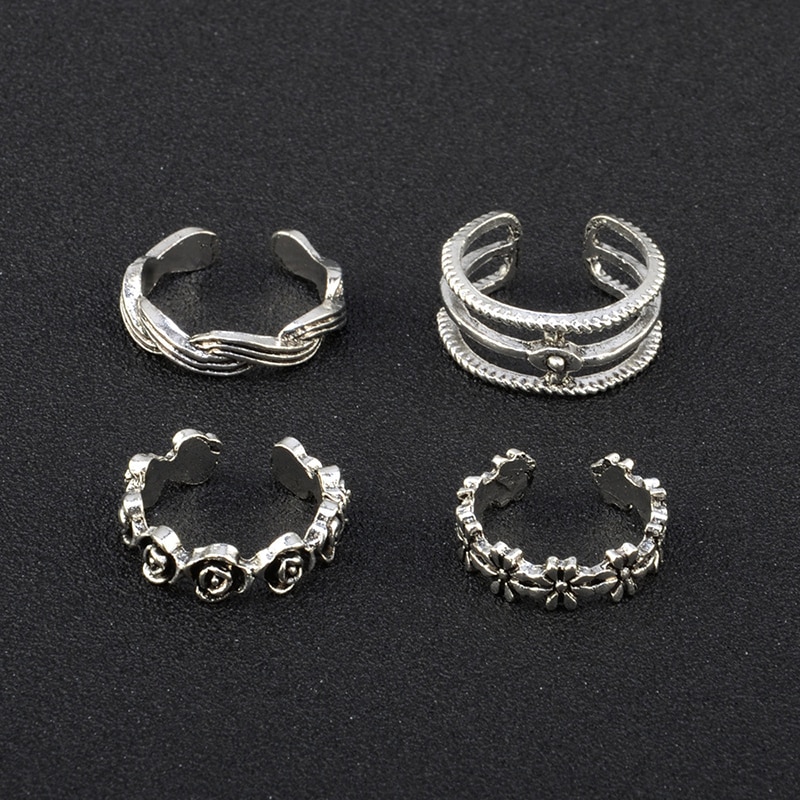 12PCs/set Simple multistyle Carved Hollow ring set for Women Foot Ring Toe Boho geometry Beach Jewelry