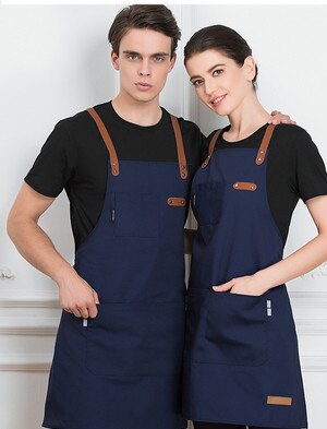 Unisex Chef Cook Kitchen Apron Coffee Shop Hairdresser Sleeveless Work Uniform Bib Work Clothing Antifouling Aprons: Navy Apron