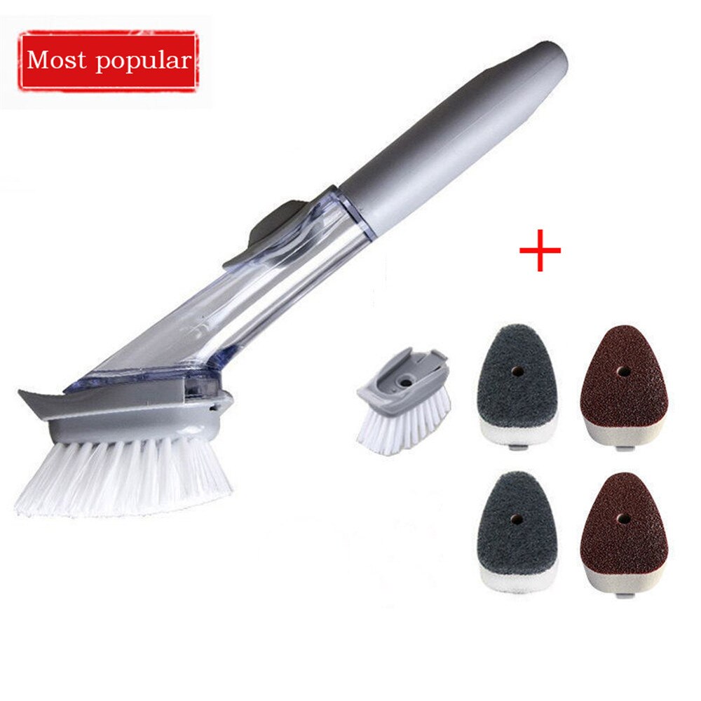 Dish-washing brush sponge long handle Automatically add detergent pot-washing brush multifunction degreasing kitchen accessories