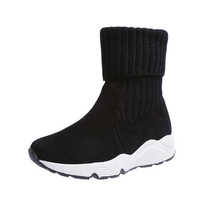 Dam sock boots ankel boots dam mjuka vända snö boots kvinnor päls plysch platåskor: Svart / 39