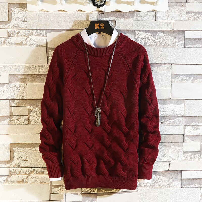 Onnestun m-xxl sweater herre tøj vinter sweater herre casual pull homme plus size twist sweater herre: Burgunder / M
