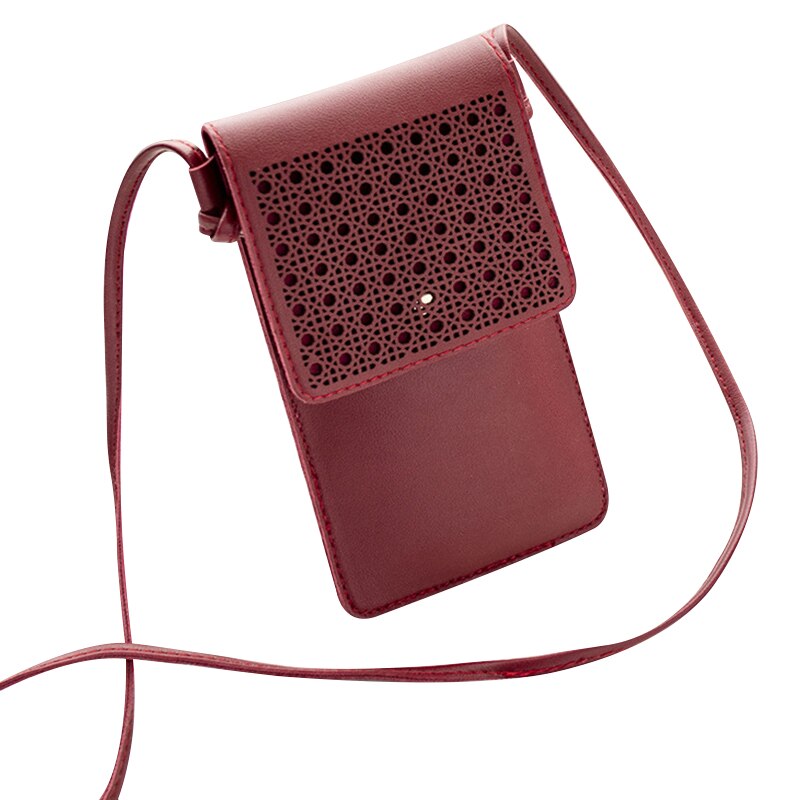 Mini sac bandoulière pour téléphone portable, pochette pour écran tactile, fenêtre transparente, DIN889: Wine Red