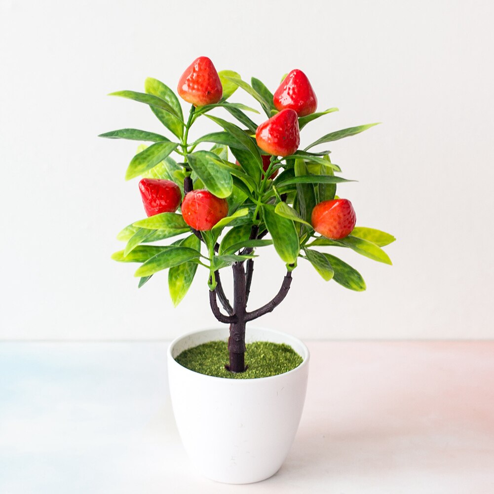 1pc kunstmatige fruitbomen bonsai bruiloft feest thuiskantoor bureau bonsai decoratie aardbei sinaasappel chinese bessen chili appel perzik t