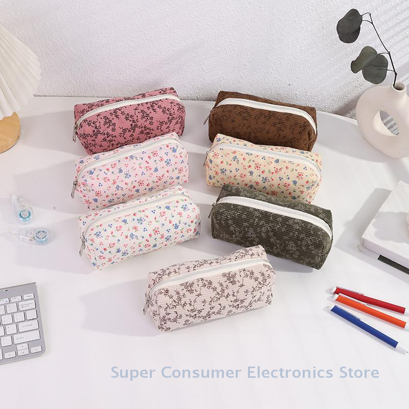 Cute Printed Pencil Case Aesthetic Retro Floral Pencil Pouch Flower Cosmetic Bag Large Capacity Stationery Organizer Supplies