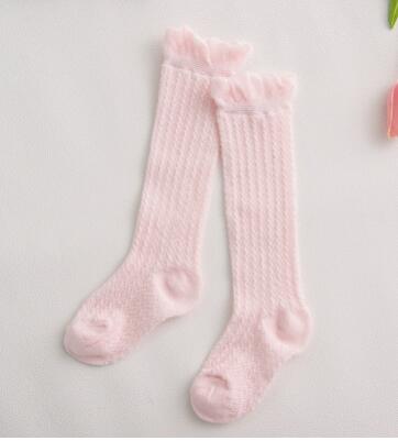 Babysokken kniehoge mesh kindersokken lange buis babysokken katoen peuter zomer holle ademende babysokken meisjes jongens: Roze mesh knie / 12 to 24 maanden