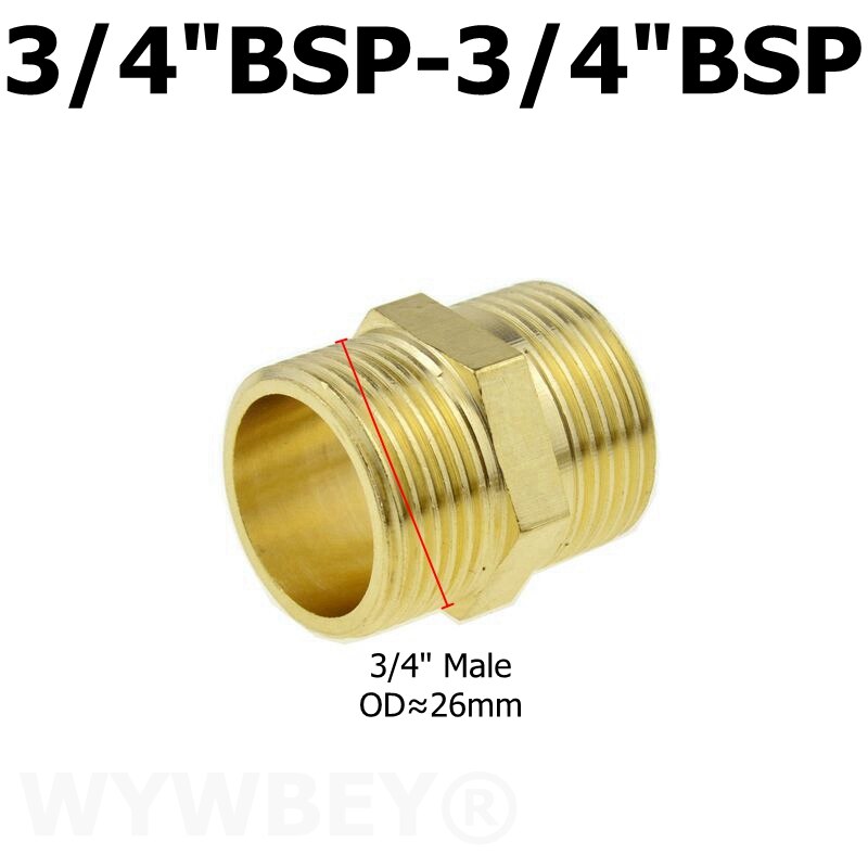 Messing sekskantet nippel rørfitting kobber adapter 1/8 1/4 3/8 1/2 3/4 han lige reduktionskoblingsforbindelse vand gas vvs samling: Dn20-dn20 06-06