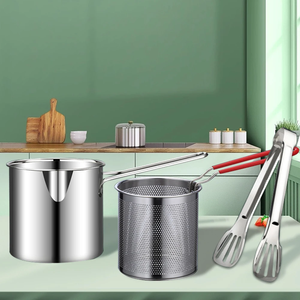 Marmite portable avec panier à passoire pour frites, acier inoxydable 1200, friteuse à frites jetable, 304 ml