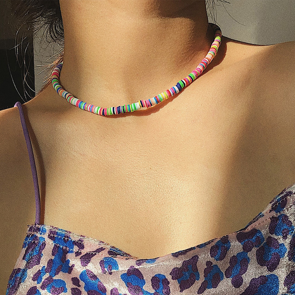Zachte Aardewerk Choker Ketting Voor Vrouwen Kleurrijke Kralen Kraag Polymeer Klei Ketting Boho Surfer Chocker Sieraden
