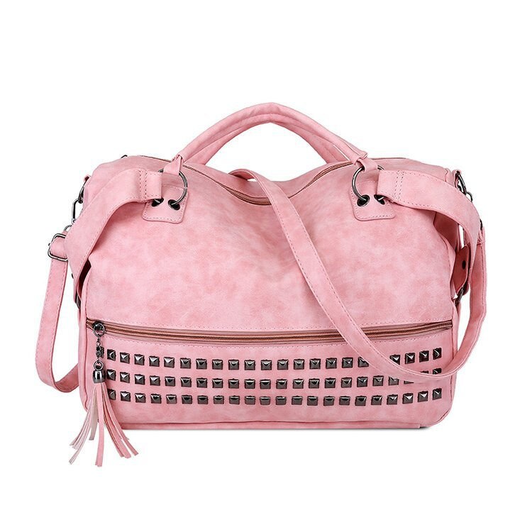 SGARR Nubuck PU cuir femmes sacs à main dames grande capacité gland sac à bandoulière décontracté Vintage Rivet femelle fourre-tout sacs: Rose